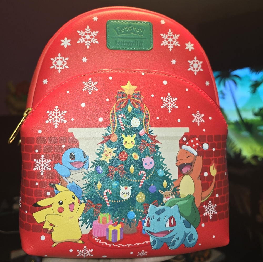 New! Loungefly Pokemon Pikachu Christmas Mini Backpack